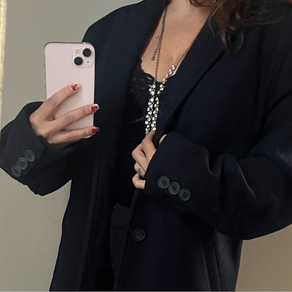 Men’s Topman dark blue wool coat size large unisex women women’s - Picture 10 of 15